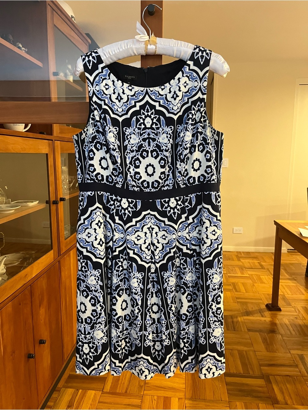 Talbots Blue, White & Periwinkle Sleeveless Fit-and-Flare Dress